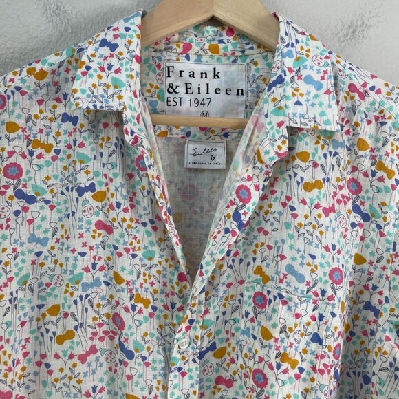 Frank & Eileen Womens Medium 100% Linen Floral Button Up Shirt Long Sleeve Top - Picture 10 of 13